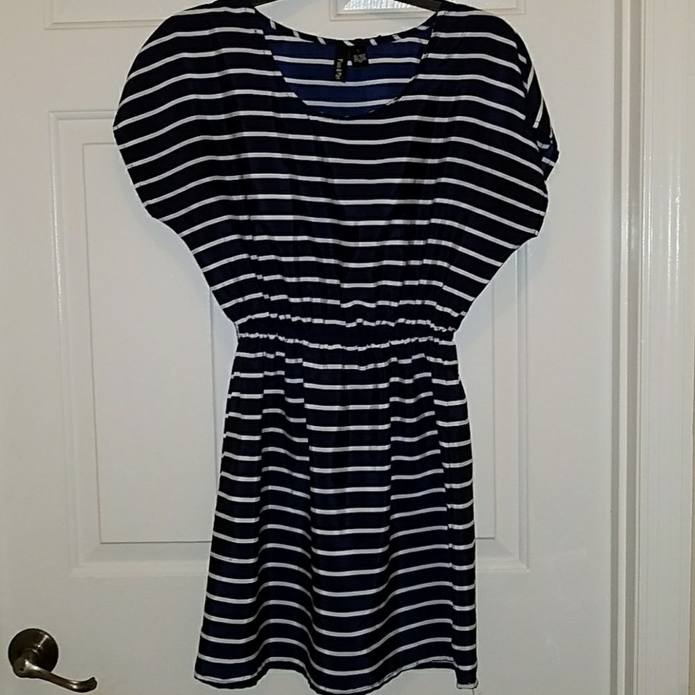 Navy and white striped dress.